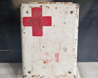 Antique pharmacy cabinet, medicine cabinet, medicine box, pharmacy box, metal, old paint, shabby chic, French vintage decor