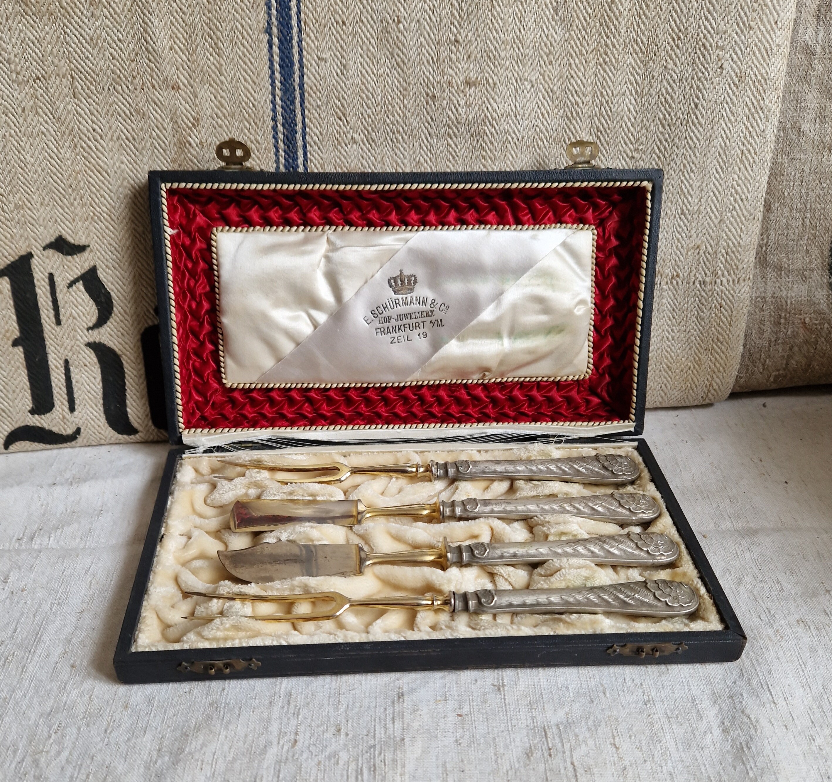 Antique serving cutlery cutlery E Schürmann Hofjuweliere Frankfurt 19th century silver 800 Shabby vintage patina cutlery