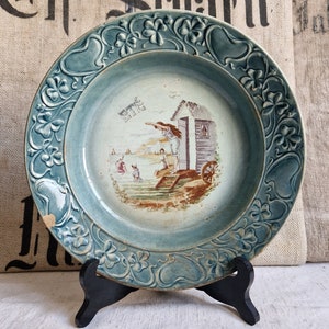 Antique plate bowl St Amand Ceranord model ETÉ France Shabby vintage Art Nouveau rar terre de fer