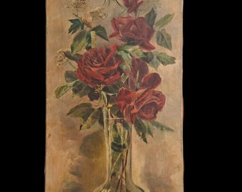 Malarstwo antyczne, obraz, róże, kwiaty, martwa natura, szkoła francuska, wystrój w stylu vintage we Francji