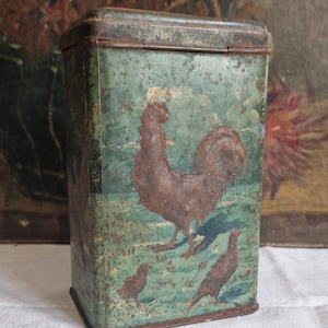 Antique tin can Caiffa Biscuiterie Vermicelle from France Shabby vintage rare with great animal motifs