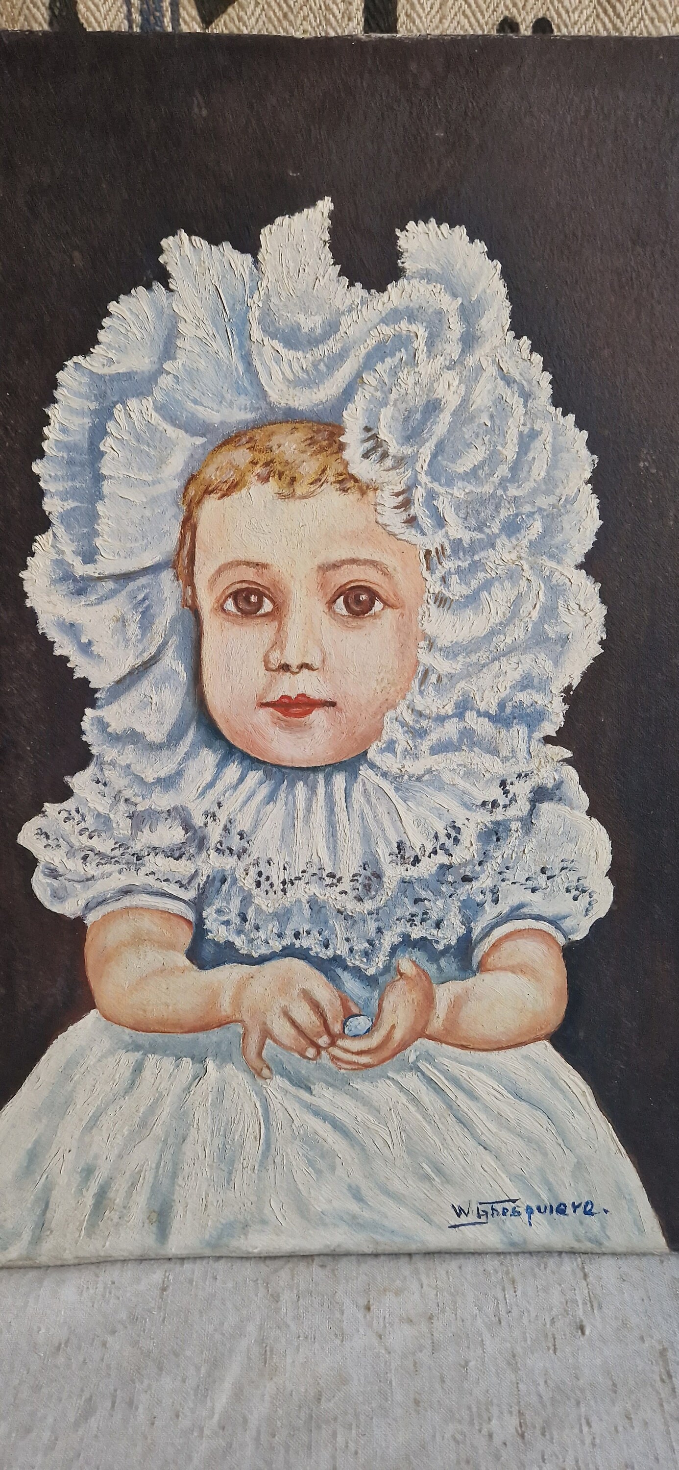 アンティーク絵画、フランスの子供の肖像画、キャンバスに油絵