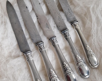 5 antique knives Christofle Paris Louis XVI from France in a set before 1890