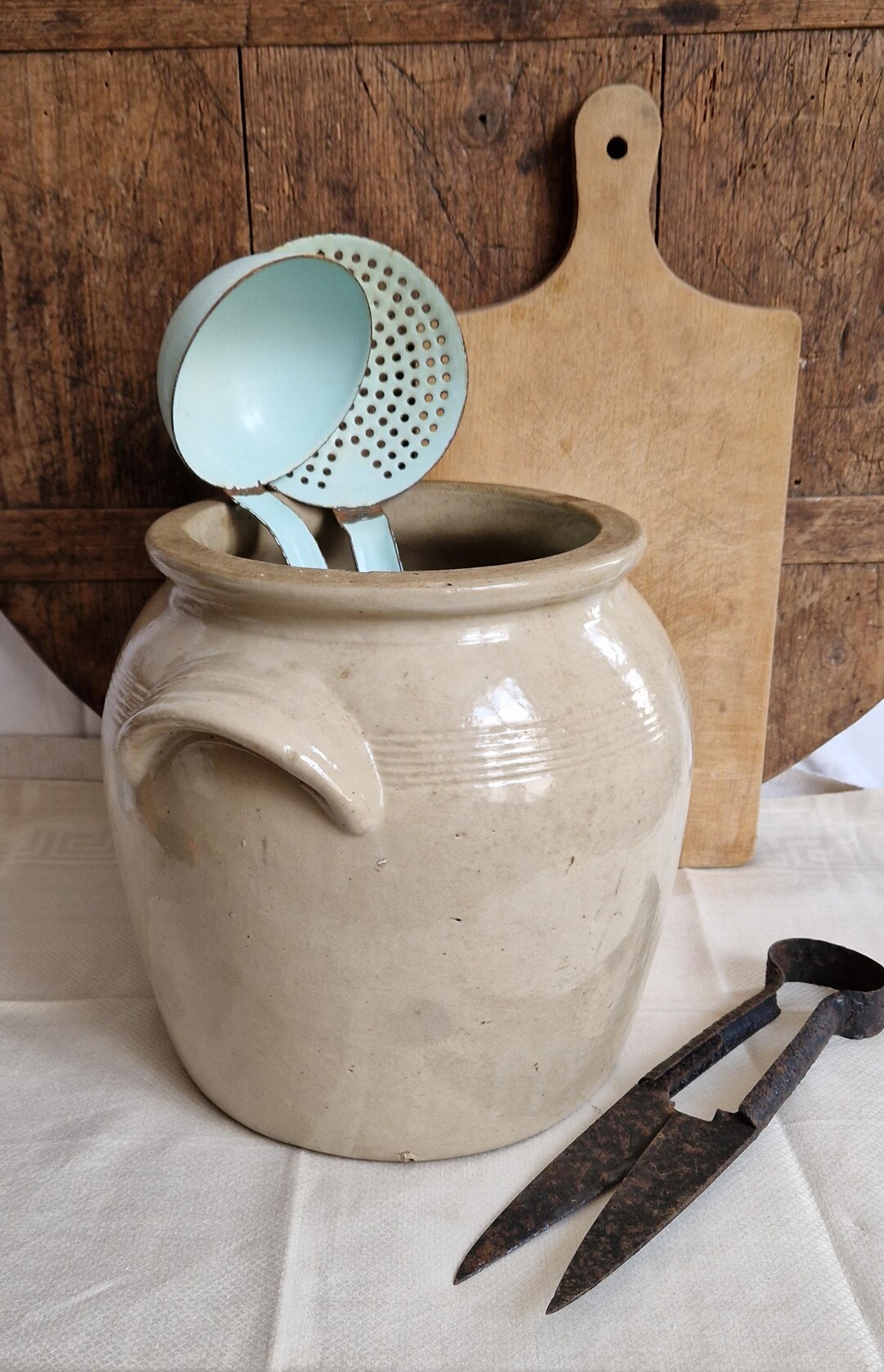 Antique Large Confit Container Pot, Digoin Stoneware, French Vintage ...