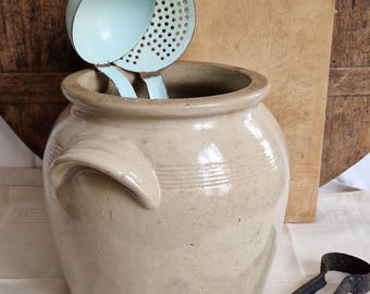 Antique large confit container pot, Digoin stoneware, French vintage decor
