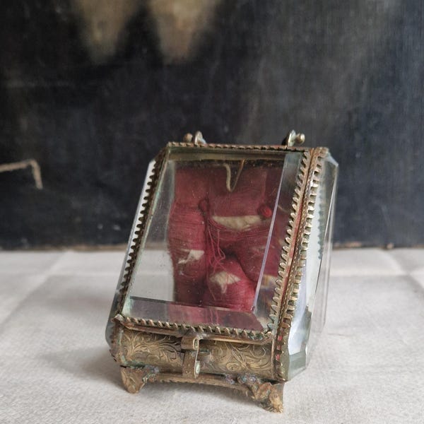 Antique glass jewelry box/watch box with beveled edge, Napoleon III, French vintage decor