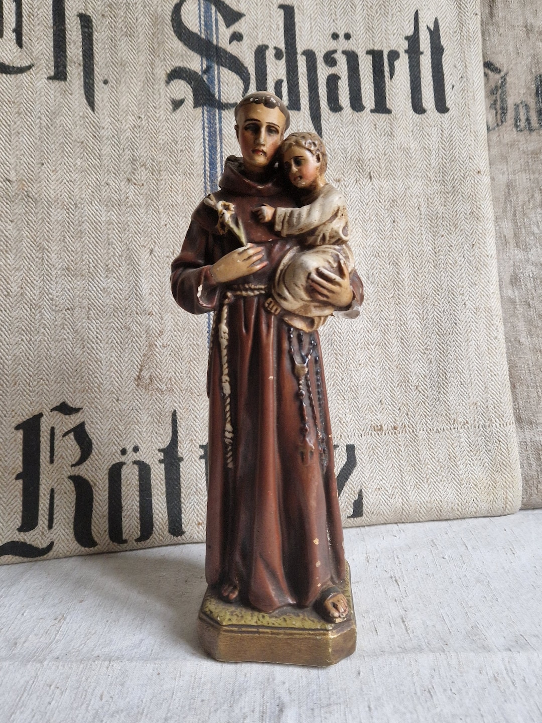 Heiliger Antonius Mit Kind Heilige Figur Statue Shabby Vintage Etsy