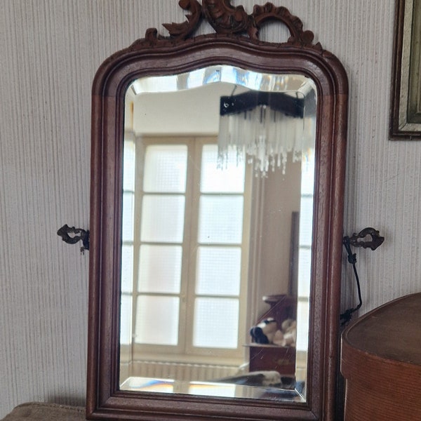 Miroir ancien en chêne Louis XVI Shabby vintage de France