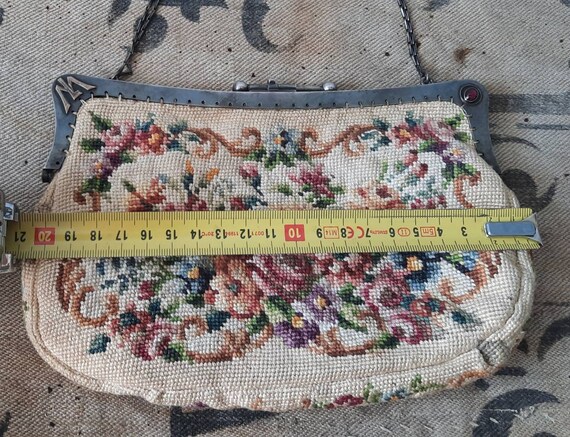 Evening bag handbag tapestry handmade around 1900… - image 9