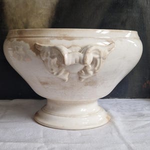 Antique Sarreguemines shabby vintage terrine from France with age patina