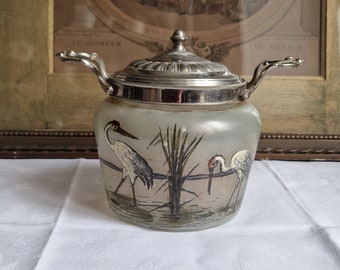 Antique bomboniere from the Art Nouveau period sugar bowl with painting shabby vintage France