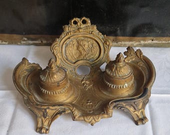 Antique inkwell writing set Depose from France, 19th century, Rococo, French vintage decor