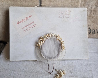 Bijoux anciens en cire couronne de mariée voile de cire bijoux de mariée y compris boîte originale Paris Annette & Yvonne