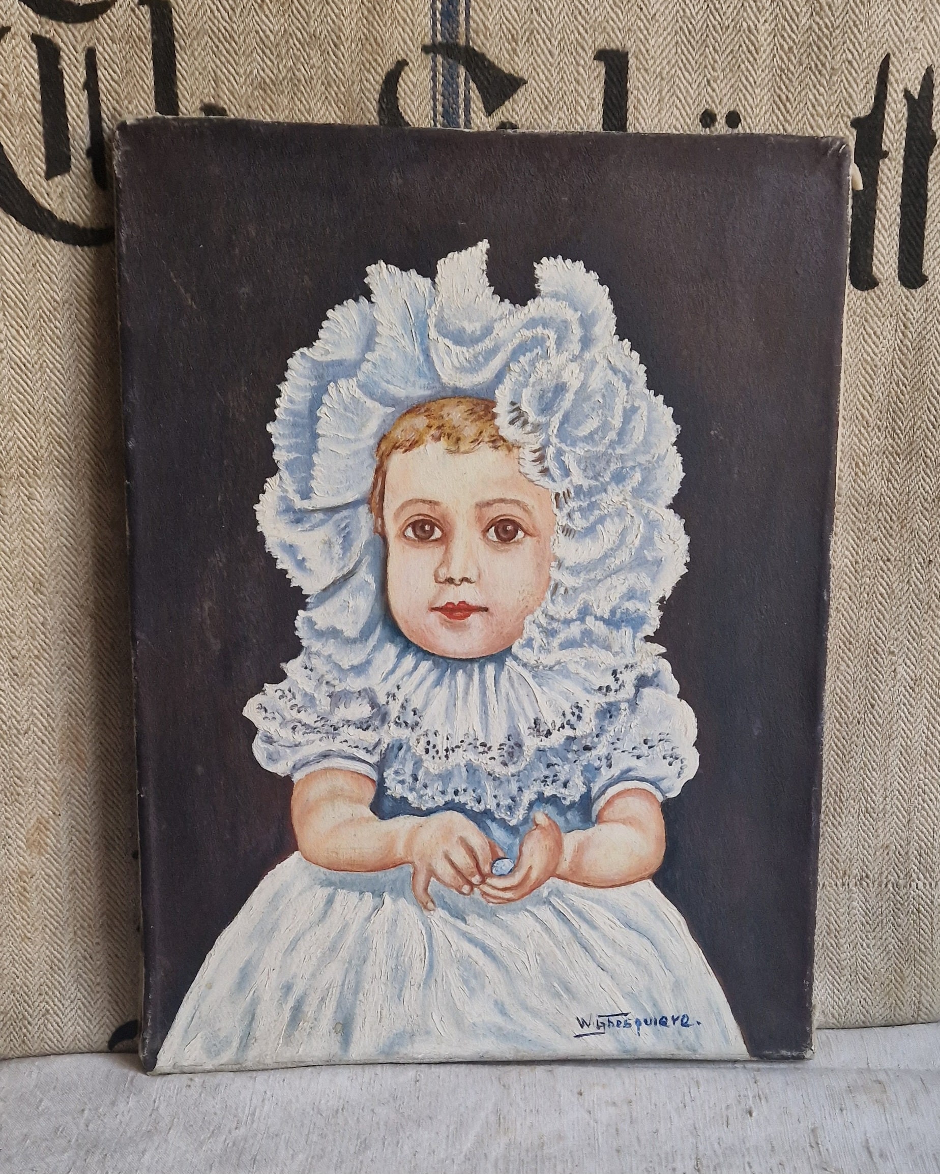 アンティーク絵画、フランスの子供の肖像画、キャンバスに油絵