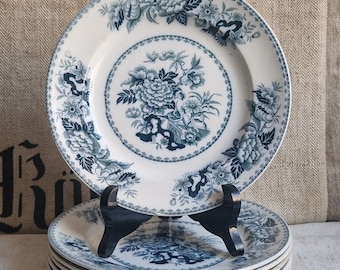Antique cake plates Wedgwood Bullfinch Shabby vintage cottage England 6 piece set