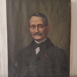Antique painting portrait gentleman around 1890 from France shabby vintage painted oil on canvas