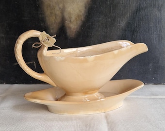 Antique gravy boat Sarreguemines Digoin patina Terre de fer french vintage decor