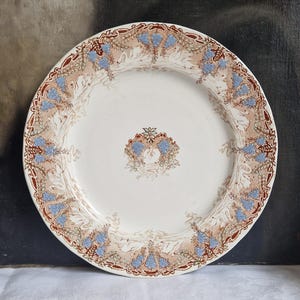 Antique plate Creil et Montereau Terre de fer decor with swan Shabby vintage from France Patina