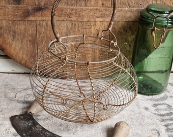 Wire basket egg basket salad basket wire fil de fer shabby vintage from France