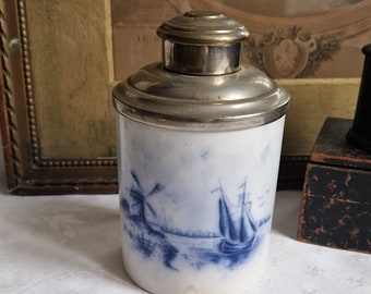 Antique container tea caddy Thomsberger & Hermann Colditz with windmills and ships made of porcelain Shabby vintage