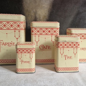 5 old tin cans storage cans Shabby vintage from France in a set