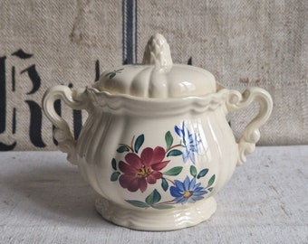 Sugar bowl Sarreguemines Ivory Shabby vintage France antique