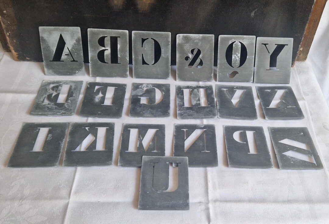 Old Letter Stencils, 19 Letters, Zinc, Loft Set, French Vintage Decor ...