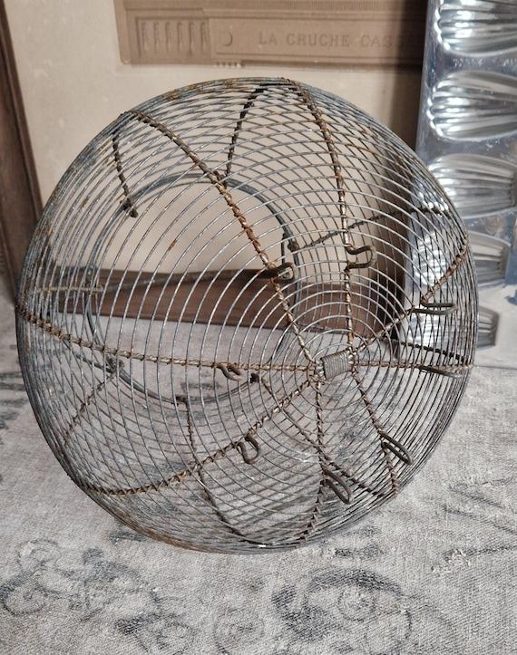 アンティークの卵バスケット、ワイヤー、希少、大型、フランスの