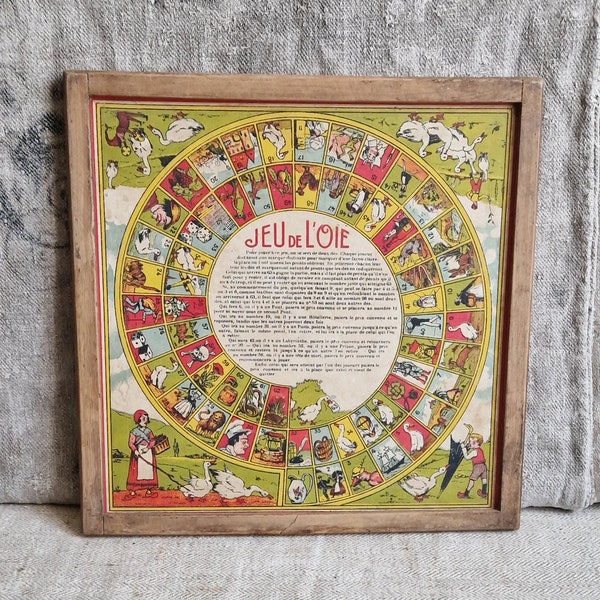 Français jeu de société Jeu de l'oie avec instructions ca 1920 Shabby vintage antique