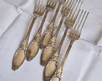 Set di forchette antiche placcate in argento dalla Francia con marchio Shabby vintage