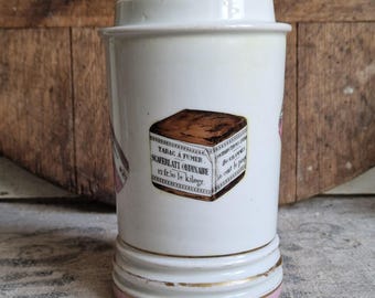 Antique tobacco tin tobacco container porcelain from France storage container shabby vintage