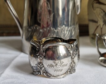 Antique napkin ring with engraving 1914-1918 and monogram silver plated from France