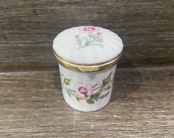 Vintage Aynsley Wild Tudor scharnierende Snuisterijdoosje roze paarse bloemen