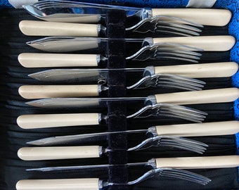 Antique Cutlery Boxed Fish Set -Silver Plate and Ivory tone  Handles Fish Set for 6 settings