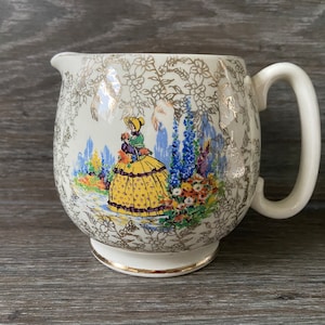 Sadler Vintage Larger Size 3/4 Pint Milk Jug/Creamer Crinoline Lady In Garden