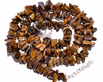 Brown Uncut Tiger/'s Eye Nugget Chip Black Plated Handmade Gemstone Rosary Chain