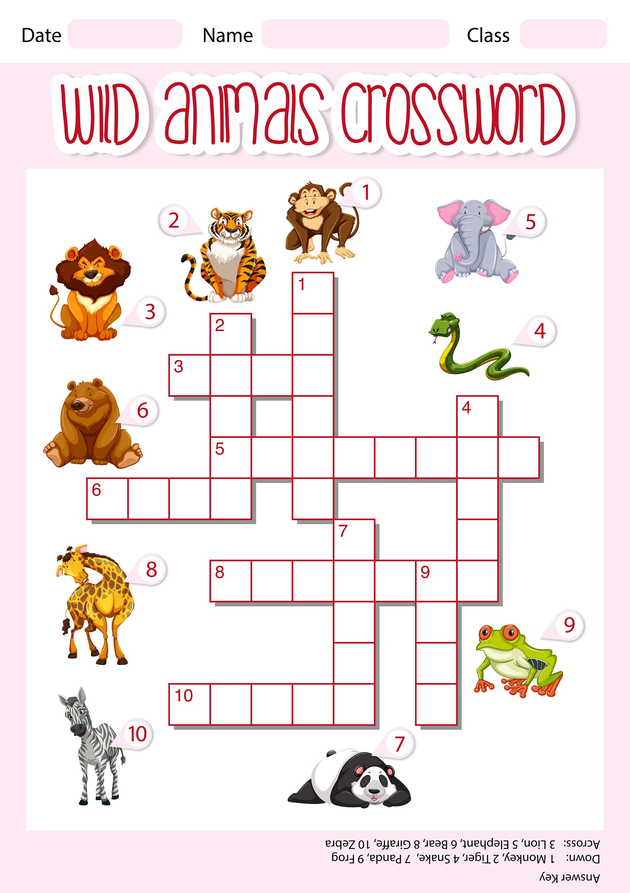 Wild Animal Crossword Puzzle For Kids Instant Download Etsy