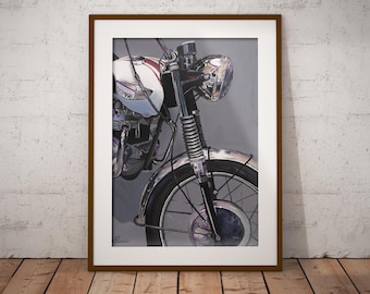 Sztuka motocyklowa z wydruku z oryginalnego obrazu, fotorealistyczny chrom, grafika Cafe Racer