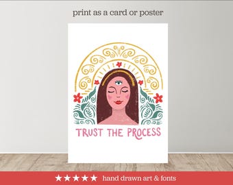 Plakat ścienny „Zaufaj procesowi” do druku, plakat z duchowym trzecim okiem, wystrój w stylu boho dla kobiet, wydruk do medytacji, prezent na uważność