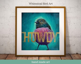 Kowboj Howdy Bird „Garamond” — ilustracja z motywem zwierząt z Dzikiego Zachodu