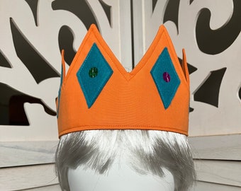 Adjustable Fairy Crown Made of Orange Cotton with Felt Diamonds and Sequins Detail