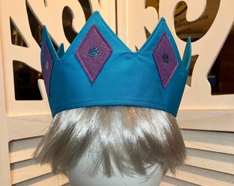 Adjustable Fairy Crown Made of Turquoise Cotton with Felt Diamonds and Sequins Detail