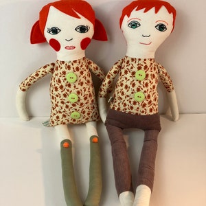 Handmade Rag Dolls: Calico Boy and Girl Pair With Embroidered Faces - Etsy