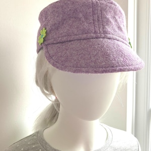 Handmade Felt Kids Train Driver Cap: Lavender Floral Cotton Lined