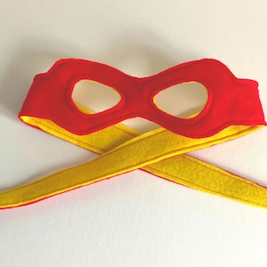 Superhero Mask Reversible and Made of Red and Yellow Felt Suitable for Children and Teenagers Costume Accessory