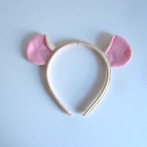 Diadema con orejas de ratón de fieltro color beige, ideal para niños y adultos.