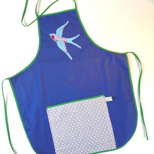 Child's Apron Made of Bright Coloured 100% Cotton Fabrics with Useful Pocket and Bird Applique Detail Ideal Gift for Little Bakers