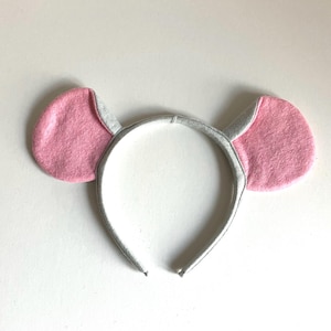 Diadema de fieltro con orejas de ratón: gris claro y rosa, hecha a mano