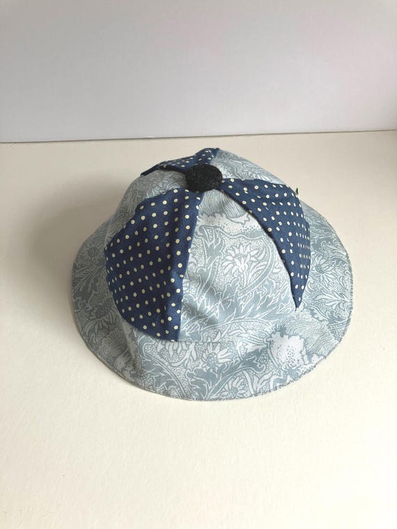 Handmade Kids Sun Hat: Floral & Polka Dot Cotton, Size 3-4  display picture 2