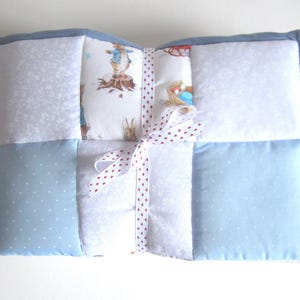 Handmade Peter Rabbit Baby Quilt, Blue & White Patchwork Blanket